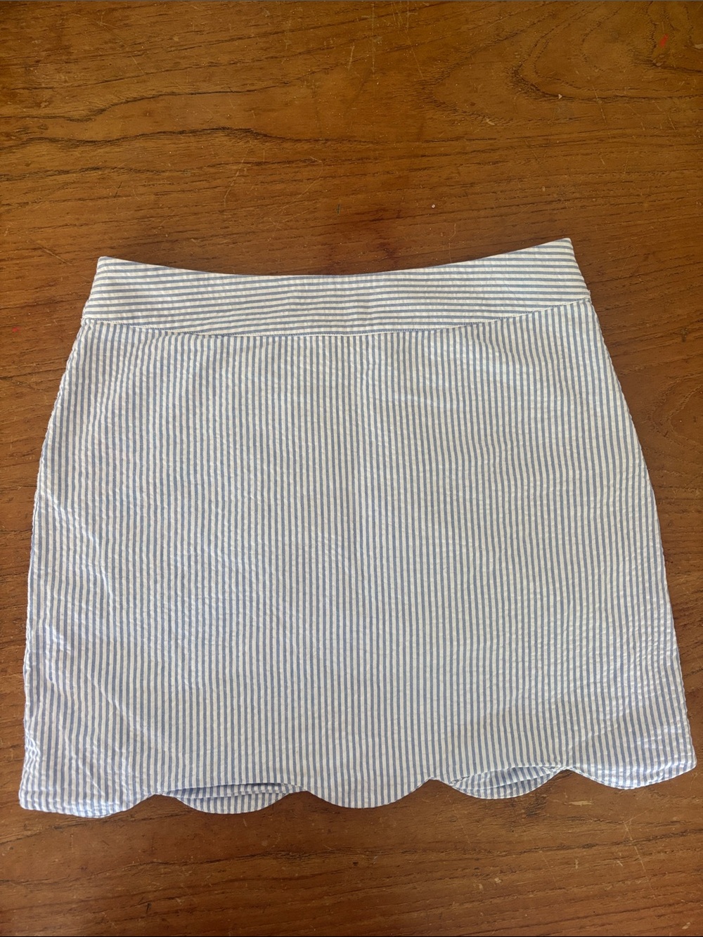 Vineyard Vines Blue and White Seersucker Scallop Hem Skirt